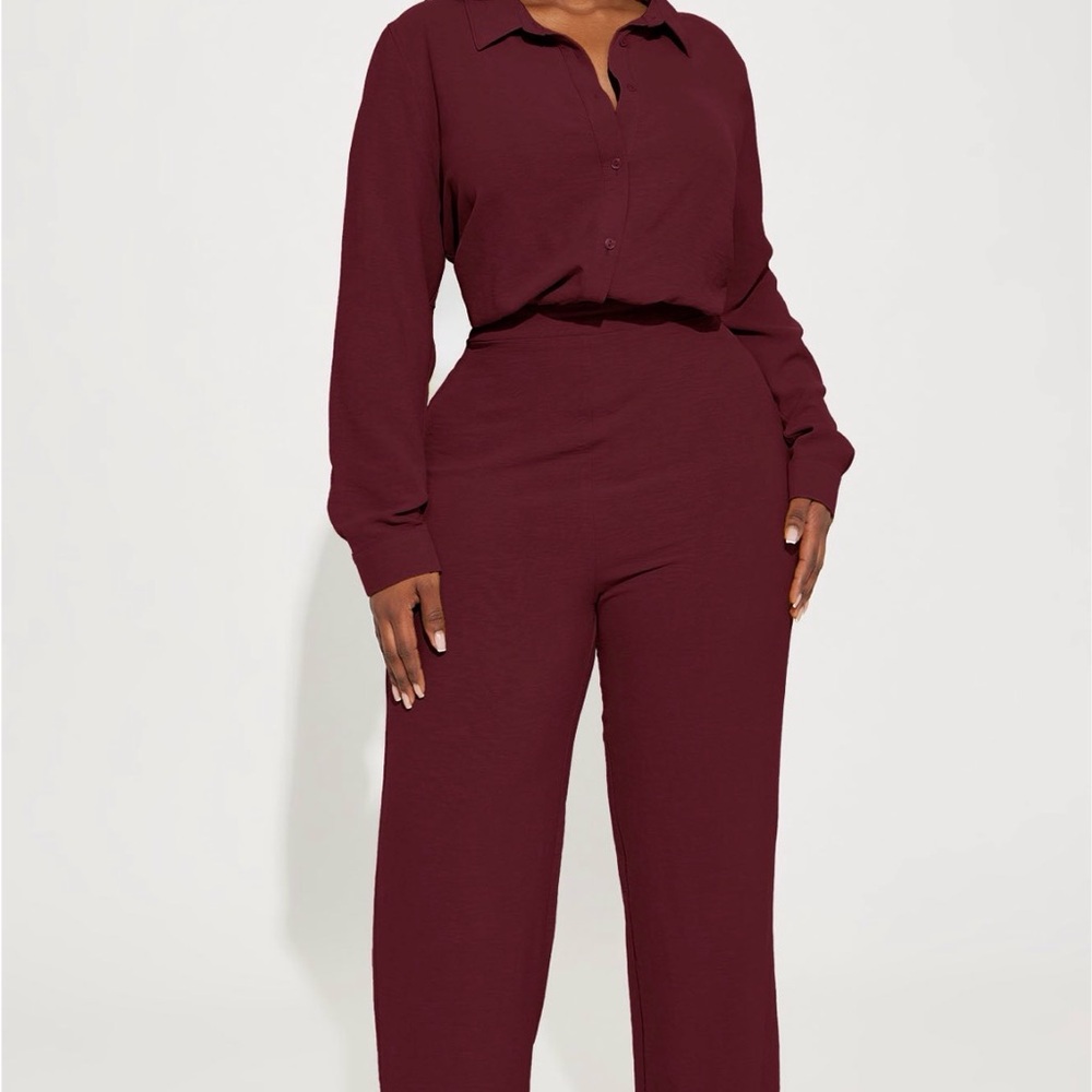 Fashion Nova Deep Burgundy Jumpsuit